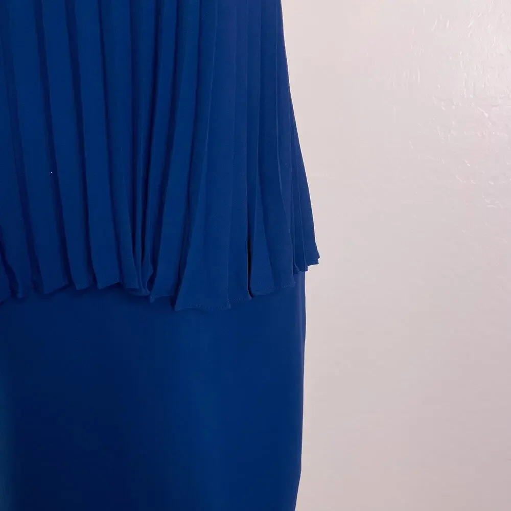 H by Halston Halter Pleated Sleeveless Cocktail Dress Navy Blue size 4 NWT
